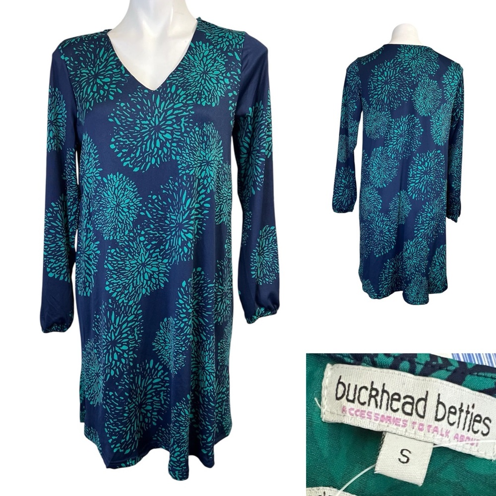 Buckhead Betties Just Bloom Amara dress small green/blue knit knee length office
